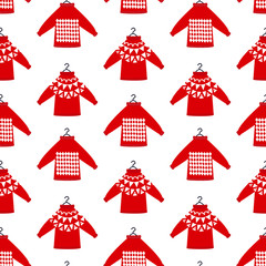 Seamless pattern for holiday events as Ugly Christmas Sweater party. Winter print for holiday packing, greeting, invitation.