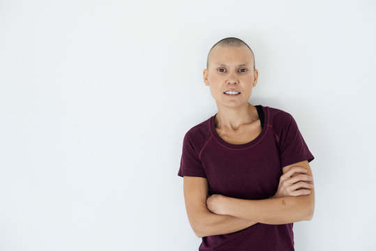 Portrait woman fighting breast cancer.
