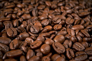 dark background with fragrant brown coffee seeds