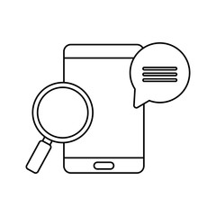 smartphone with magnifying glass and speech bubble