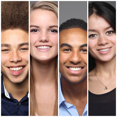 Different portraits of people in front of a grey background