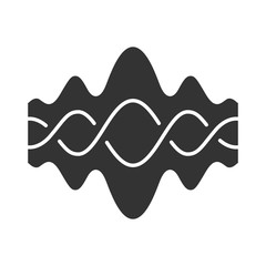 Abstract fluid overlapping waves glyph icon. Silhouette symbol. Music, melody rhythm. Digital soundwave, flowing waveform. Sound volume, equalizer curve. Negative space. Vector isolated illustration