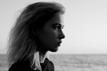 Black and white portrait of a young woman