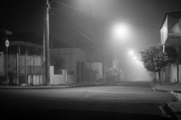 Fog night in a small city on brazil