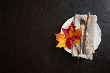 table setting with autumn decor. Autumn decor concept