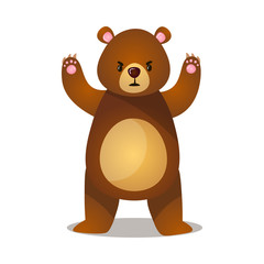 Funny angry cartoon brown grizzly bear paws raised