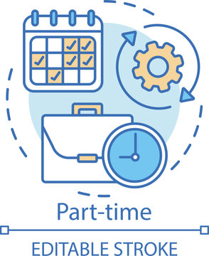 Part-time concept icon. Temporary, short-term employment idea thin line illustration. Job recruitment. Reduced work schedule, flexible timetable. Vector isolated outline drawing. Editable stroke