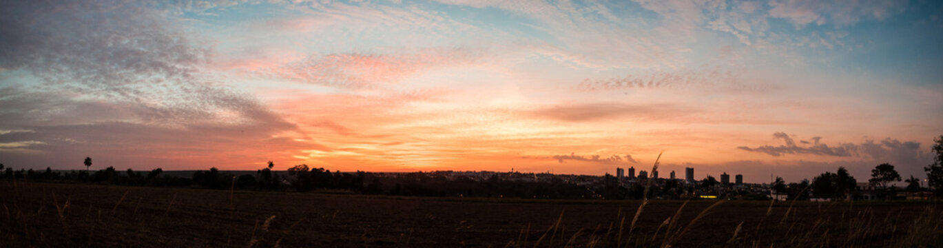 Amazing orange sunset panorama
