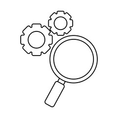 search magnifying glass with gears