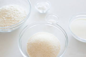 Baking Ingredients in Glass Bowls