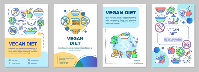 Fototapeta na wymiar Vegan diet brochure template layout. Organic nutrition plan flyer, booklet, leaflet print design with linear illustrations. Vector page layouts for magazines, annual reports, advertising posters