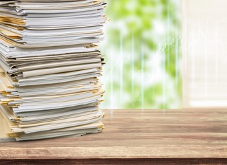 Pile of files in folders isolated on white