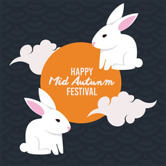Happy moon festival card with rabbits