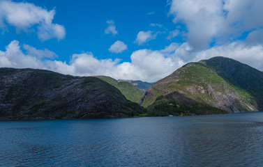 Mountain landscape and Akrafjord(Åkrafjorden), Norway. July 2019