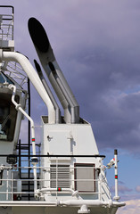 Exhaust pipes on the deck of a ship
