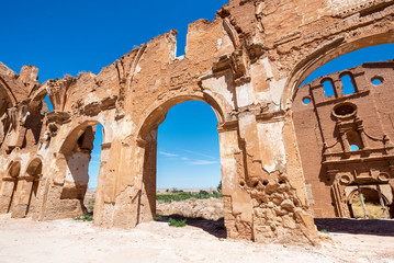  Ruins of Belchite, Spain, town in Aragon that was completely destroyed during the Spanish civil war .