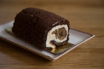 the cake and Turkish coffee service concept in the cafe . 
