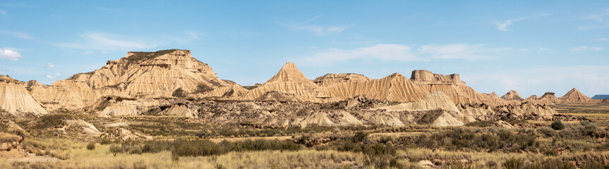 Fototapeta na wymiar Desertic panorama landscape in Bardenas Reales of Navarra, Spain .