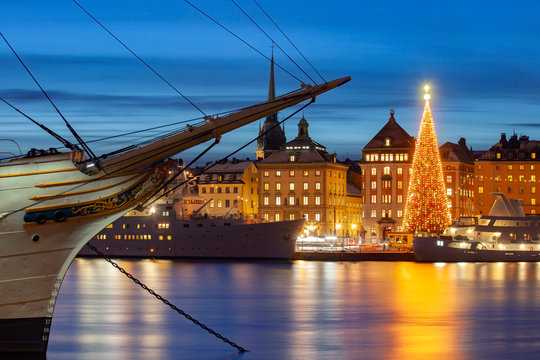 Stockholms old city with christmas tree