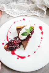 Chocolate Custard Tart Dessert with Concord Grape Compote and Vanilla Chantilly Cream