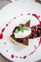 Chocolate Custard Tart Dessert with Concord Grape Compote and Vanilla Chantilly Cream