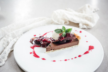 Chocolate Custard Tart Dessert with Concord Grape Compote and Vanilla Chantilly Cream