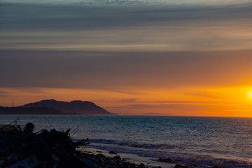 Scenic Views of Port Angeles and Puget Sound at sunset in summer