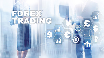 Forex trading currency exchange business finance diagrams dollar euro icons on blurred background