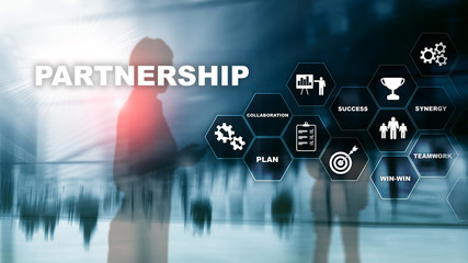 Business partnership concept. Successful deal after great meeting. Multiple exposure, mixed media