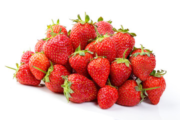 beautiful and ripe red strawberries on a white background