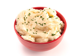 Bowl of Creamy Mashed Potatoes with Chives on Top