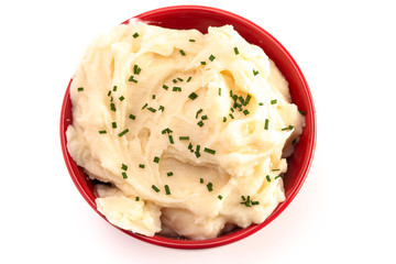 Bowl of Creamy Mashed Potatoes with Chives on Top