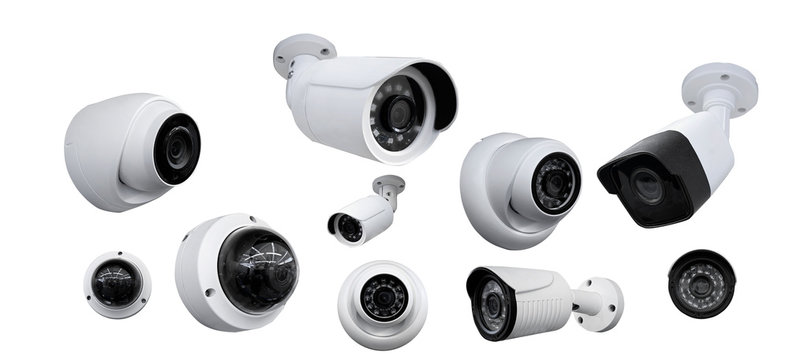 CCTV Camera set white isolated for video surveillance background. Smart home concept
