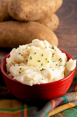 Bowl of Creamy Mashed Potatoes with Chives on Top