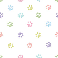 Pastel colored doodle paw prints seamless pattern