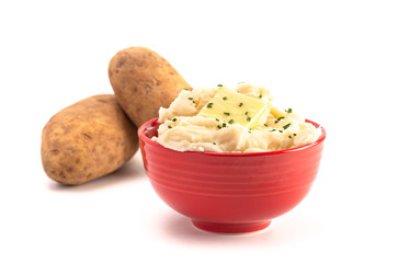 Bowl of Creamy Mashed Potatoes with Chives on Top
