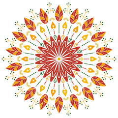 Autumn season floral mandala. Oriental ornament nature illustration.