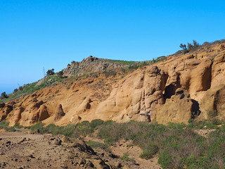 Fototapeta premium landscape of coarse and very light tufa and volcanic stones, in the Teno Mountains on the Canary Island of Tenerife