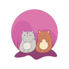 cute cat with bear baby animals kawaii style