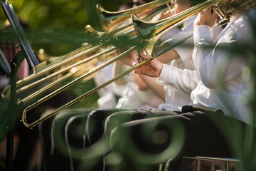 Jazz musicians playing the trombone - Beautiful music / Jazz mood Concept