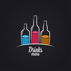 Drinks menu. Bottles of vodka, wine and whiskey