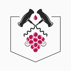 Wine grape with wine corkscrew logo on white
