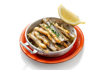 Razor clams with lemon Algarve recipe. Seafood Portugal.