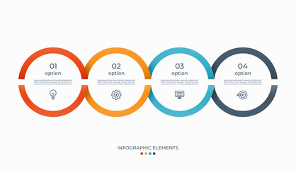 Timeline infographics with 4 options, circles, steps. Can be used for web, diagram, chart, info graph, business process