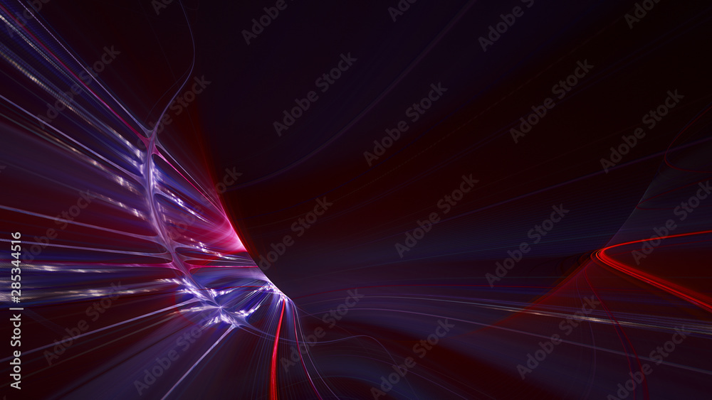 Aufkleber Abstract violet and red background element on black. Fractal graphics 3d Illustration. Three-dimensional composition of glowing lines and motion blur traces. Movement and innovation concept.