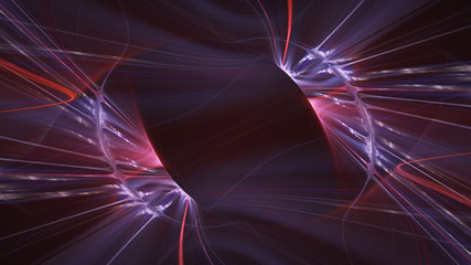 Abstract violet background element on black. Fractal graphics 3d Illustration. Three-dimensional composition of glowing lines and motion blur traces. Movement and innovation concept.