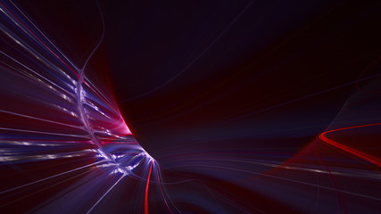 Fototapeta na wymiar Abstract violet and red background element on black. Fractal graphics 3d Illustration. Three-dimensional composition of glowing lines and motion blur traces. Movement and innovation concept.