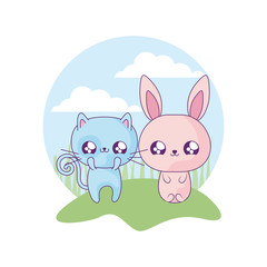 cute cat with bunny baby animals kawaii style