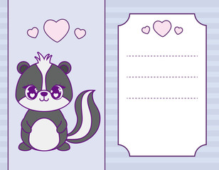 cute raccoon baby in card kawaii style