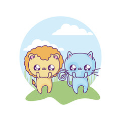 cute lion with cat baby animals kawaii style